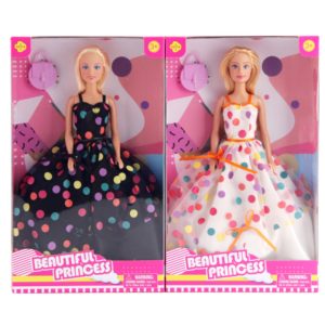 Lalka defa w sukni w groszki